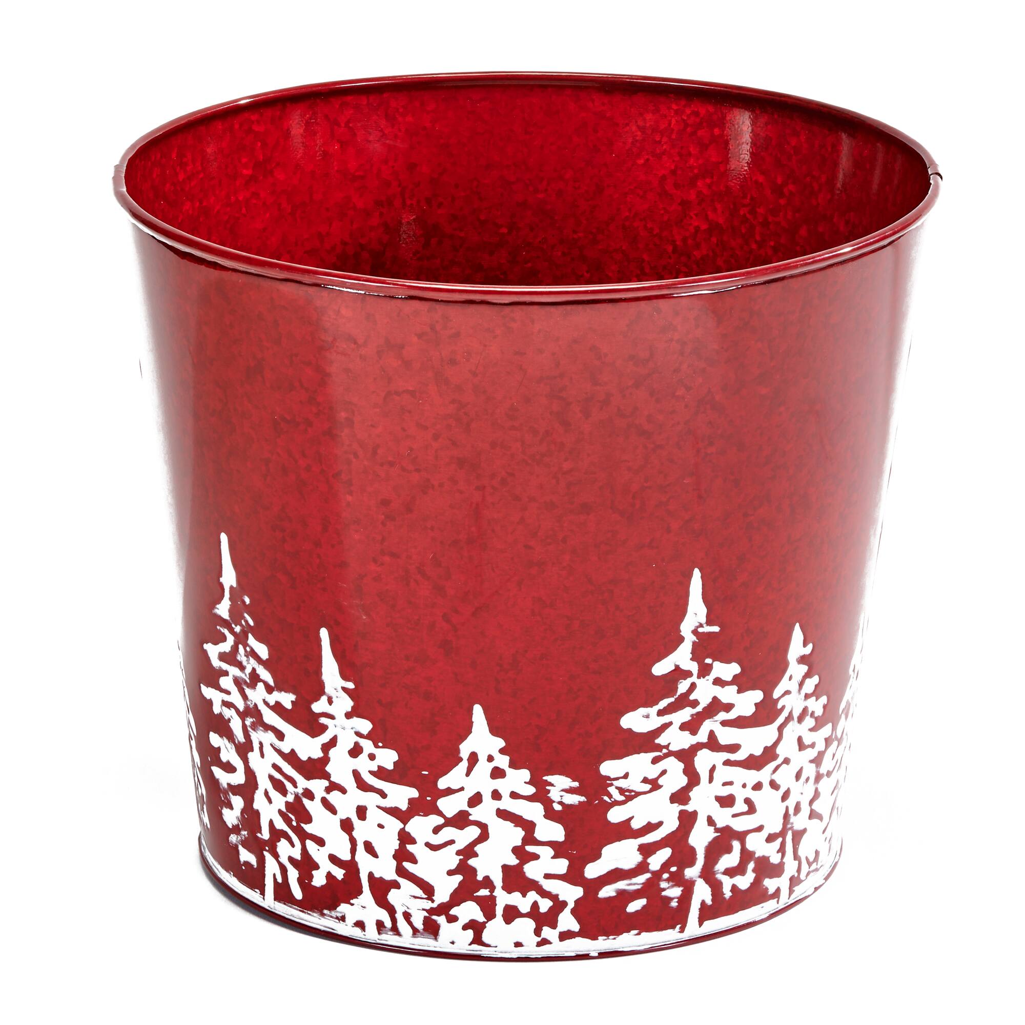 Red & White Christmas Planter Bucket with Tree Design